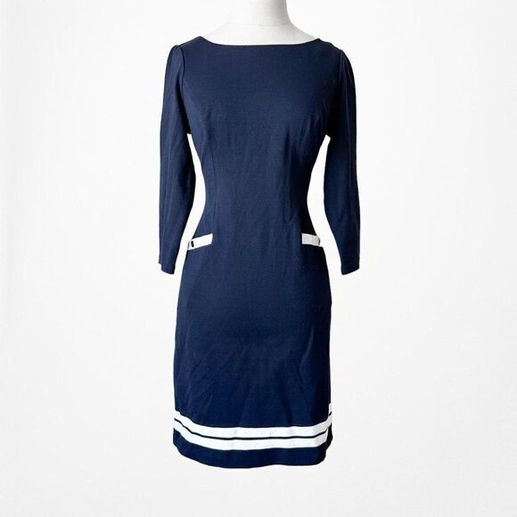 Vintage Y2K Blue 3/4 Sleeve Knit Mini Fitted Bodycon Cocktail Dress Size 2P/M - Picture 4 of 7